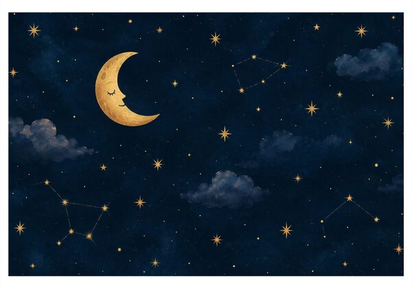 Slika speča luna med zvezdami