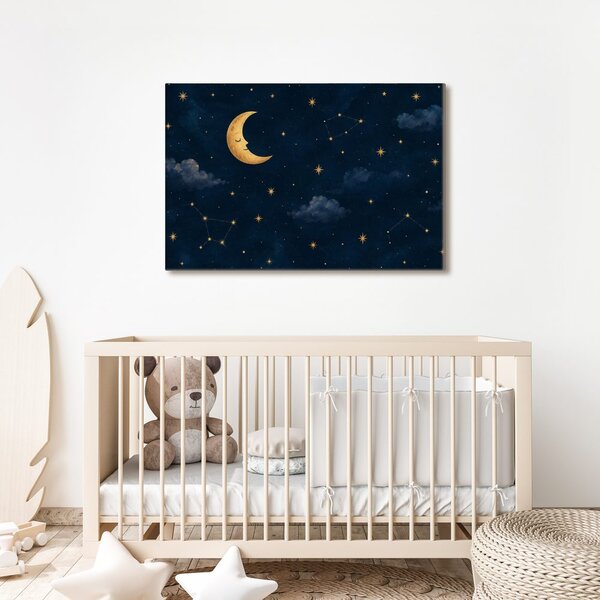 Slika speča luna med zvezdami