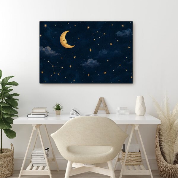 Slika speča luna med zvezdami