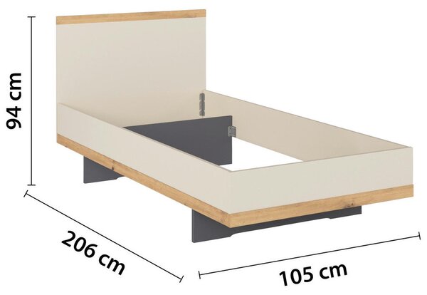 POSTELJA 100 cm x 200 cm , leseni material barve šampanjca, hrast artisan