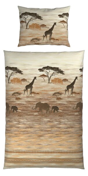 OBOJESTRANSKA POSTELJNINA AFRICA 140/200 cm saten rjavosiva
