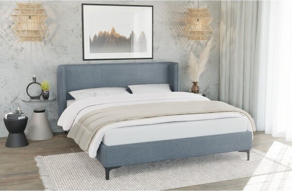 Modra oblazinjena zakonska postelja z letvenim dnom 160x200 cm Basti – Ropez
