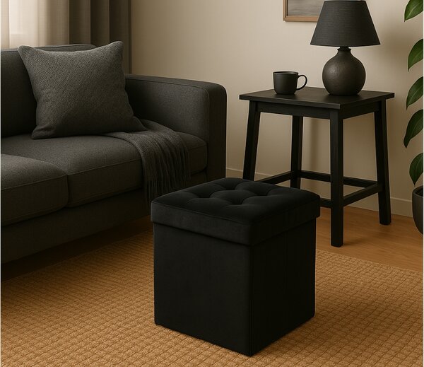 Črni zložljivi tabure ZAREX VELVET L