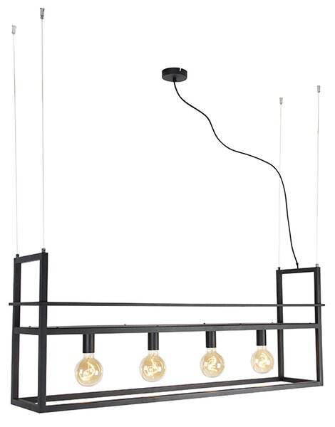 Industrijska viseča svetilka črna z velikimi 4 -lučnimi omaricami - stojalo za kletke
