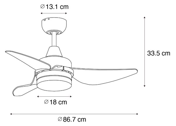 Stropni ventilator črne barve, vključno z LED in daljinskim upravljalnikom - Yuki