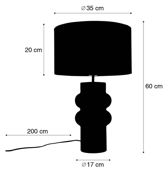 Dizajnerska namizna svetilka črna žametna abažur zelena z zlatom 35 cm - Alisia