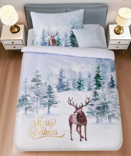 Posteljnina iz mikrosaten DEER SEASON bela + prevleka za vzglavnik 45 x 45 cm brezplačno Dimenzije posteljnine: 70 x 90 cm | 140 x 200 cm