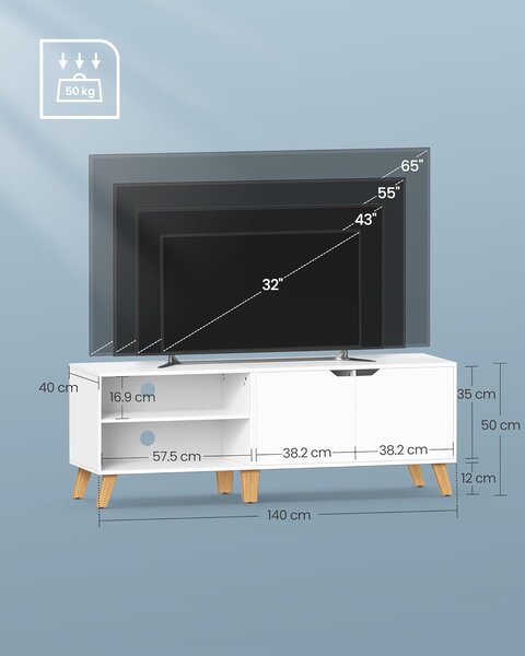 TV omarica z 2 vrati, 40 x 140 x 50 cm, bela | VASAGLE