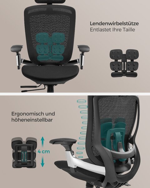 Ergonomska stolica, nastavljiva, nagibna pisarniška stolica, črna