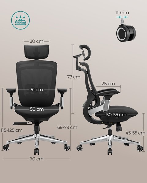 Ergonomska stolica, nastavljiva, nagibna pisarniška stolica, črna