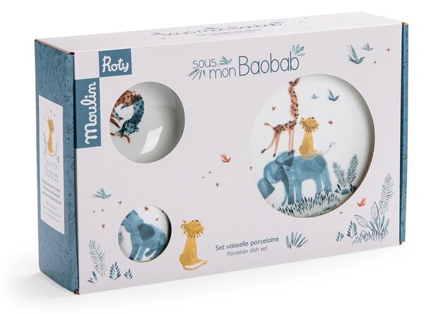 Porcelanast otroški set posode 3 ks Sous mon Baobab – Moulin Roty