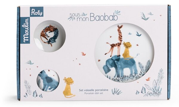 Porcelanast otroški set posode 3 ks Sous mon Baobab – Moulin Roty