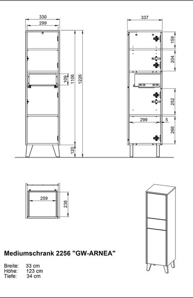 Kremno bela visoka kopalniška omarica v mat dekorju 33x123 cm Arnea – Germania
