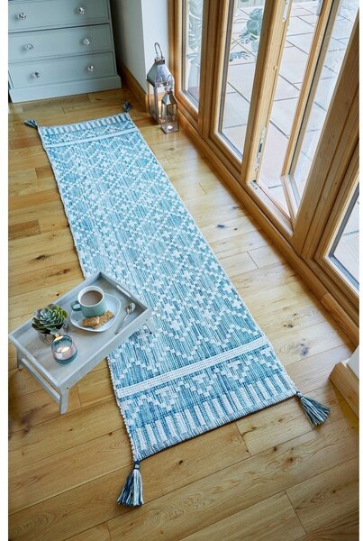 Bež-moder bombažen tekač Flair Rugs Leela, 60 x 200 cm