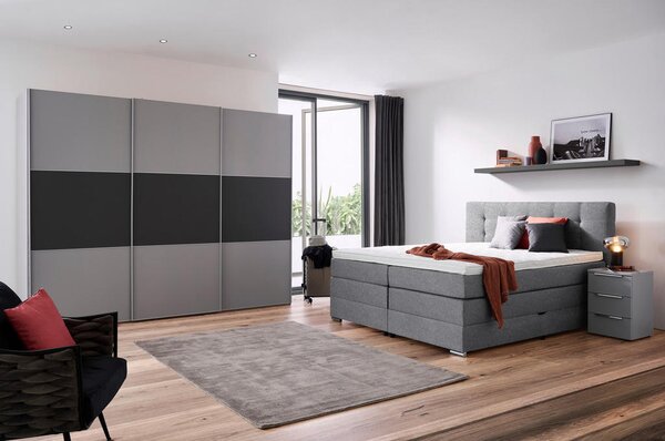 BOXSPRING POSTELJA 160 cm x 200 cm , tekstil svetlo siva