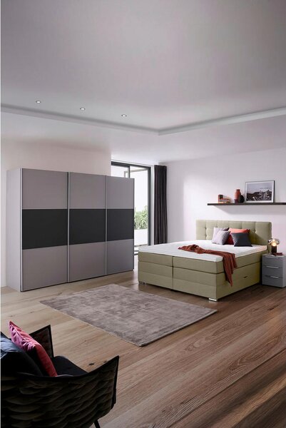 BOXSPRING POSTELJA 160 cm x 200 cm , tekstil sivobež