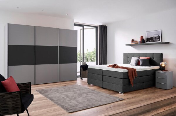BOXSPRING POSTELJA 160 cm x 200 cm , tekstil temno siva