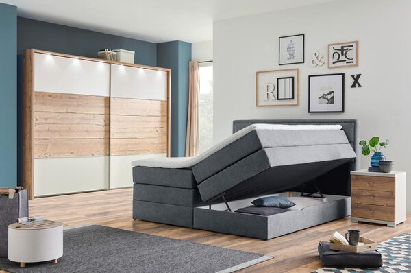 BOXSPRING POSTELJA 140 cm x 200 cm , tekstil modrosiva