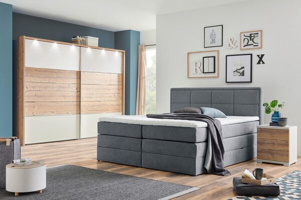 BOXSPRING POSTELJA 140 cm x 200 cm , tekstil modrosiva