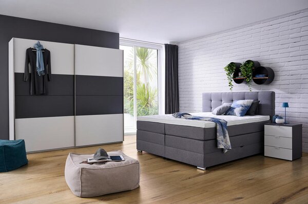 BOXSPRING POSTELJA 160 cm x 200 cm , tekstil siva