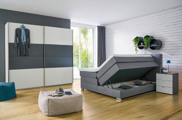BOXSPRING POSTELJA 160 cm x 200 cm , tekstil siva