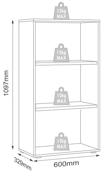 PISARNIŠKI REGAL 60/110/33 cm bela, medeni hrast