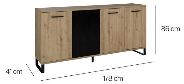 Livetastic Široka Komoda Craft, Črna, Barva Hrasta