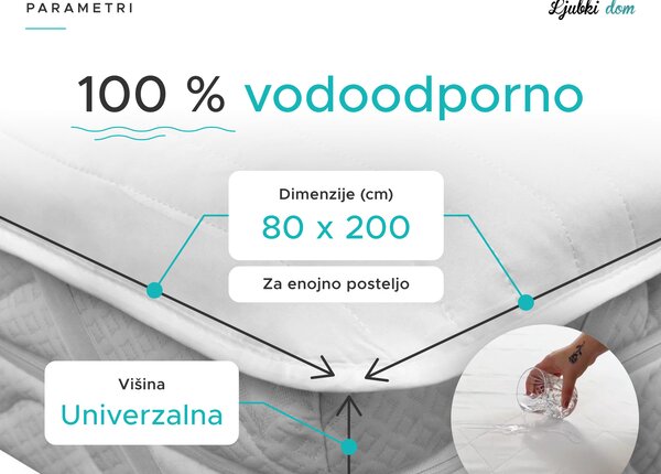 Nepropustna zaščita vzmetnice PREŠITA 80 x 200 cm