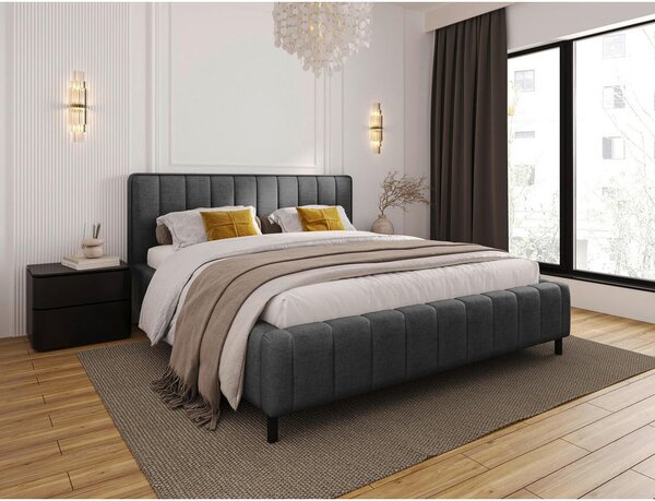 OBLAZINJENA POSTELJA 140 cm x 200 cm , tekstil antracit