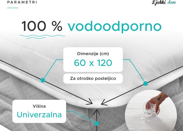 Nepropustna zaščita vzmetnice PREŠITA za posteljico 60 x 120 cm