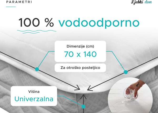 Nepropustna zaščita vzmetnice PREŠITA za posteljico 70 x 140 cm