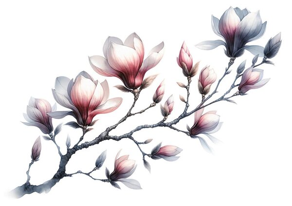 Fototapeta nežne magnolije na belem ozadju