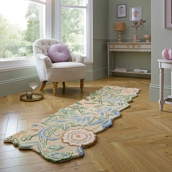 Zelen ročno tkan volnen tekač 60x230 cm Bryony Shaped Floral – Flair Rugs