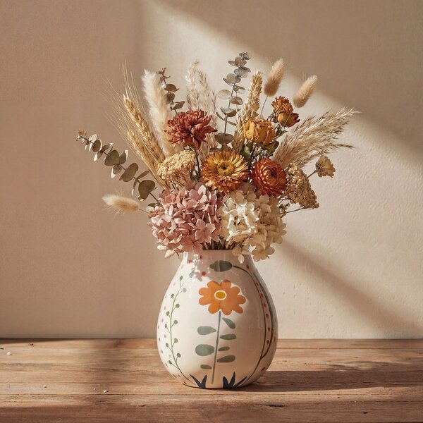 Kremno bela lončena ročno poslikana vaza (višina 17 cm) Taza – Bloomingville