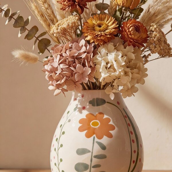 Kremno bela lončena ročno poslikana vaza (višina 17 cm) Taza – Bloomingville