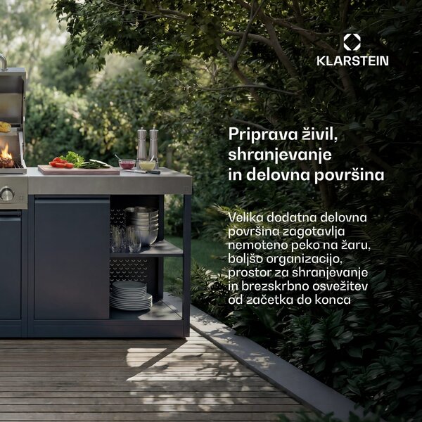 Klarstein WaldChef kuhinja na prostem | Kuhinjski kabinet | Nerjaveča delovna plošča | Vremensko odporna | 90 x 90 cm