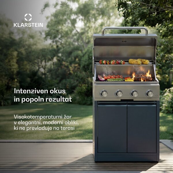 Klarstein WaldChef plinski žar | 4 gorilniki | 30 mbar | 12800 W | Litoželezni žar | Nerjaveče jeklo