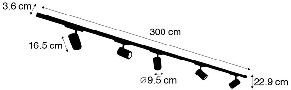 Moderni 3-fazni tračni sistem s 5 reflektorji črne barve, vključno z LED levo - 3-fazni Ruler