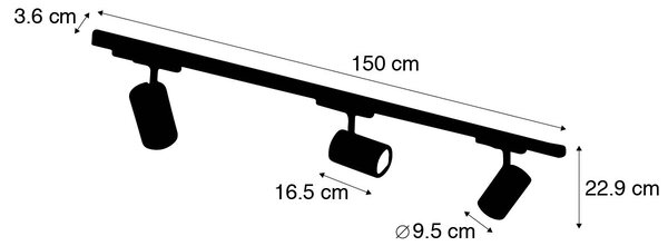 Moderni 3-fazni tračni sistem razsvetljave s 3 reflektorji črne barve levo - 3-fazni Ruler