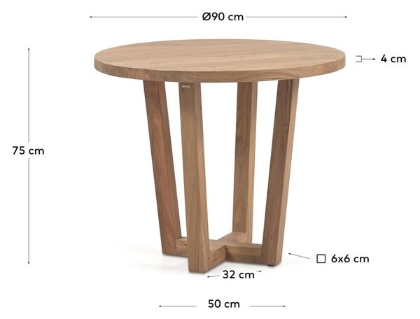 Okrogla jedilna miza iz masivne akacije v naravni barvi ø 90 cm Nahla – Kave Home