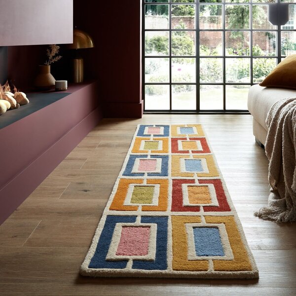 Ročno tkan volnen tekač 60x230 cm Retro Blocks – Flair Rugs