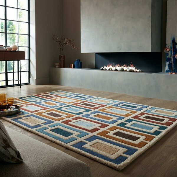Modra/oranžna ročno tkana volnena preproga 120x170 cm Retro Blocks – Flair Rugs
