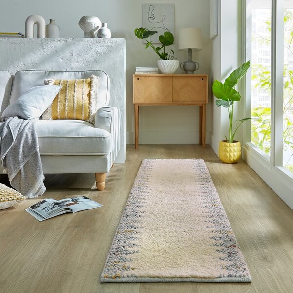 Siv/kremno bel ročno tkan tekač iz mešanice volne 60x230 cm Minerals Border – Flair Rugs