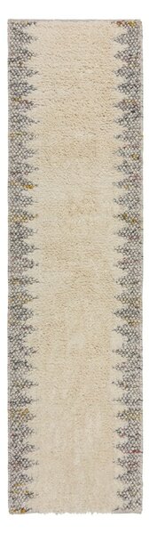 Siv/kremno bel ročno tkan tekač iz mešanice volne 60x230 cm Minerals Border – Flair Rugs