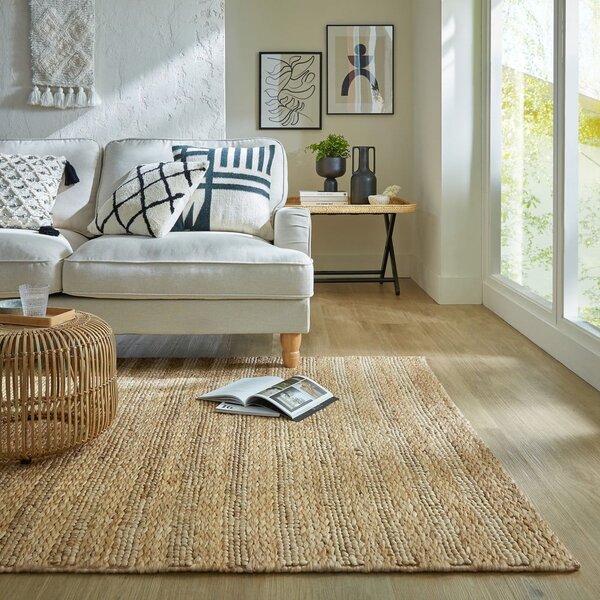 Ročno tkana preproga iz konopljastega osleza v naravni barvi 120x170 cm Drew Stripe – Flair Rugs