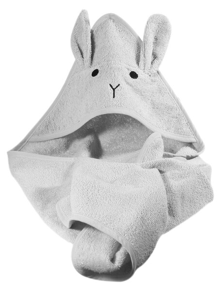 Siva bombažna otroška brisača s kapuco 76x76 cm Rabbit – Kindsgut