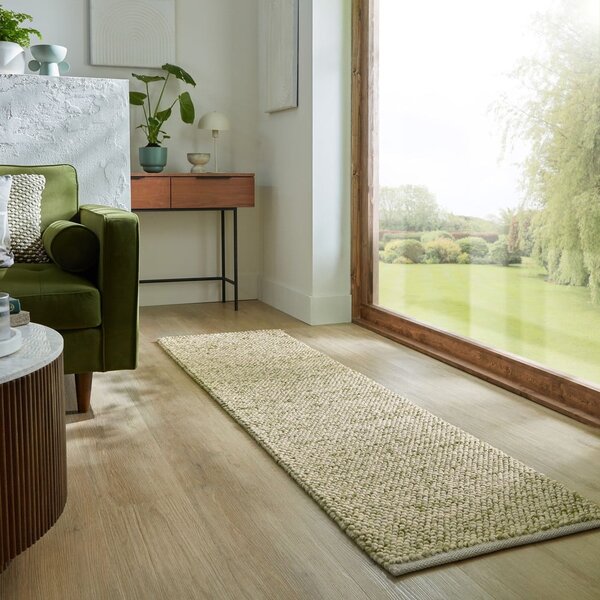 Kaki zelen ročno tkan tekač iz mešanice volne 60x230 cm Minerals – Flair Rugs