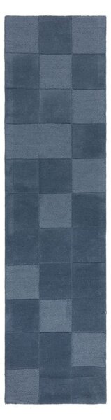 Temno moder ročno tkan volnen tekač 60x230 cm Checkerboard – Flair Rugs