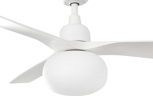 FARO BARCELONA Stropni ventilator z lučjo Outwood, bel, DC, tih, Ø150 cm, zatemnjen, Bela, Dnevna soba / jedilnica, Plastika, Sodobni
