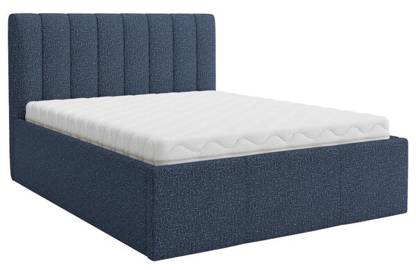 OBLAZINJENA POSTELJA 140 cm x 200 cm , tekstil temno modra
